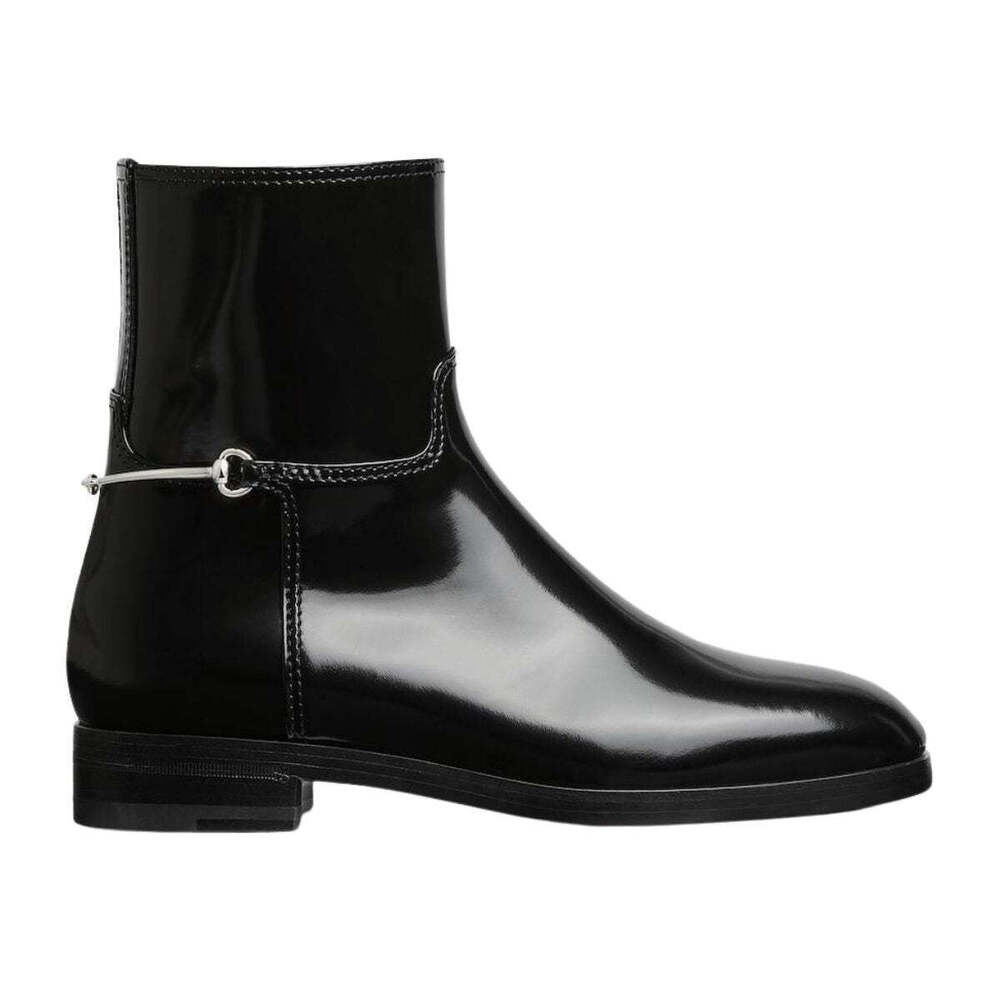 Gucci - GG Black Leather Slim Horsebit Boots - IT 37.5
